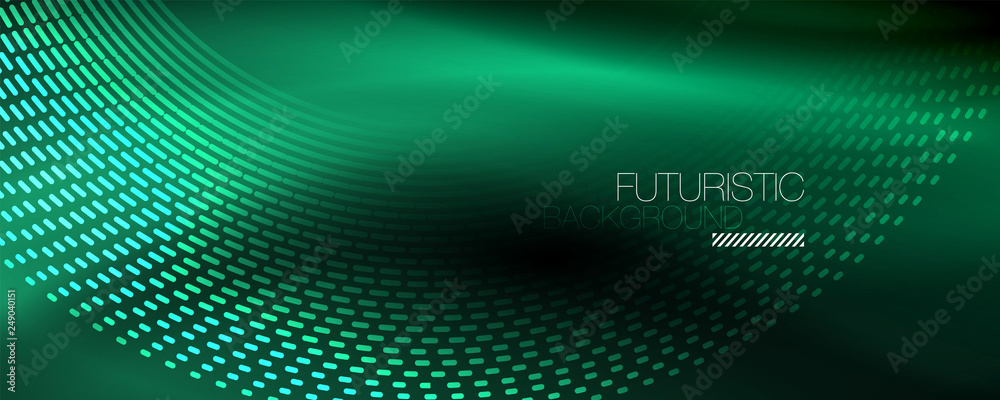 Fototapeta premium Glowing light particles in dark neon space, magic glow shiny abstract background