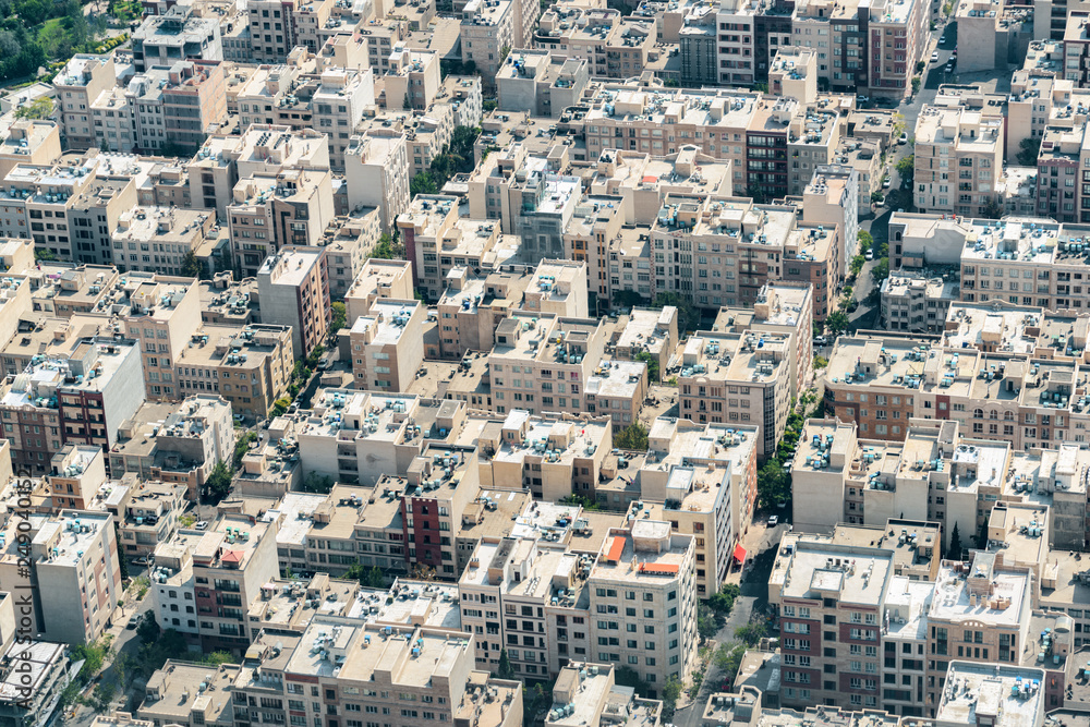 Aerial view of streets and residential buildings, Tehran, Iran