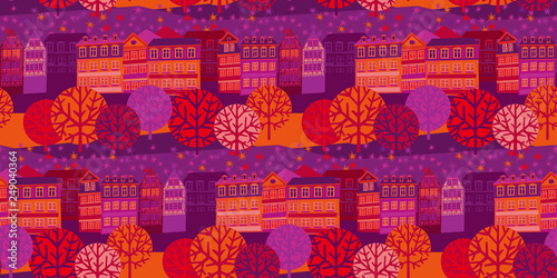 Autumn cityscape hand drawn banner template
