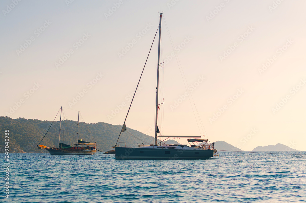 View of yacht in Kekova coastal region, near Demre, Turkey
