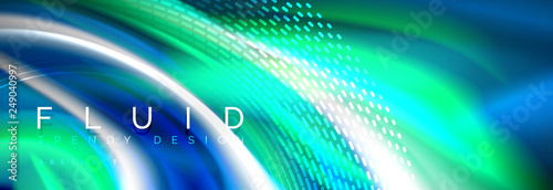 Fluid colors mixing glowing neon wave background, holographic texture