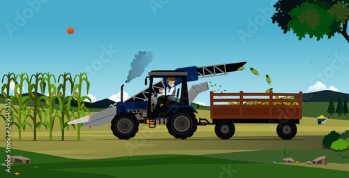 Farmers are harvesting agricultural products using machines.