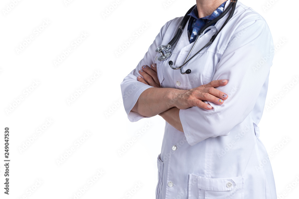 Medicine and healthcare concept. Doctor with stethoscope in clinic, close-up Medicine and healthcare concept. Doctor with stethoscope in clinic, close-up