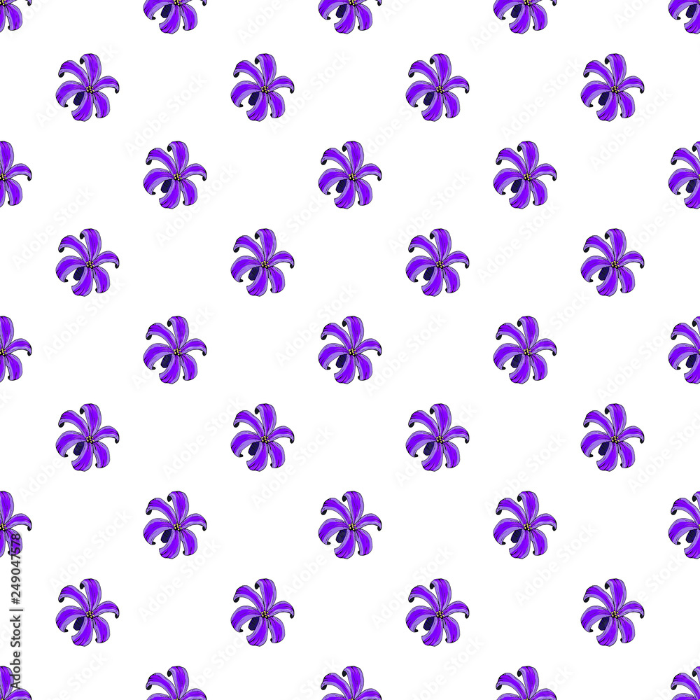 Seamless pattern background with purple flowers. Seamless gentle floral pattern in the style of watercolor flowers.