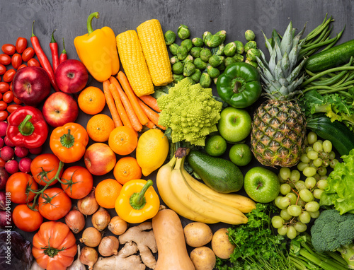 Fototapeta Naklejka Na Ścianę i Meble -  Healthy eating ingredients: fresh vegetables, fruits and superfood. Nutrition, diet, vegan food concept