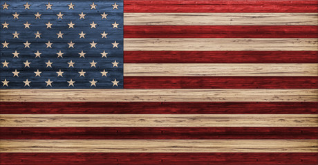 cool modern background, isolated USA flag made out of different types of colored wooden planks, United States of America, patriotism, 3d render, illustration