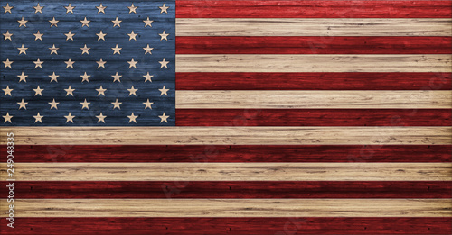 cool modern background, isolated USA flag made out of different types of colored wooden planks, United States of America, patriotism, 3d render, illustration