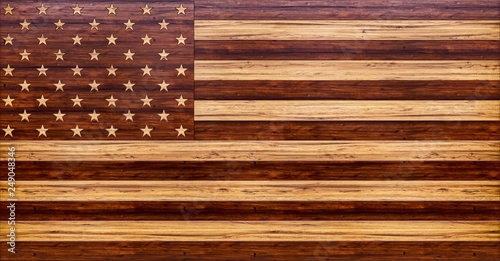 cool modern background, isolated USA flag made out of different types of colored wooden planks, United States of America, patriotism, 3d render, illustration