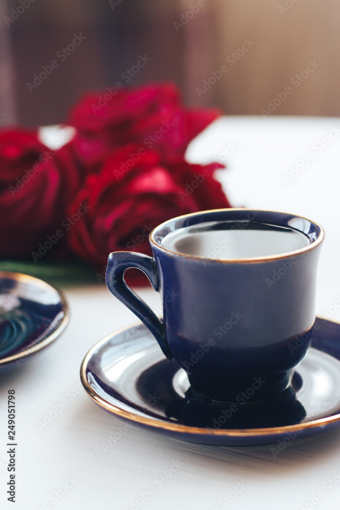 custom made wallpaper toronto digitalTwo coffee mugs on a table decorated with roses