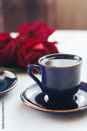 Wallpaper Mural Two coffee mugs on a table decorated with roses Torontodigital.ca