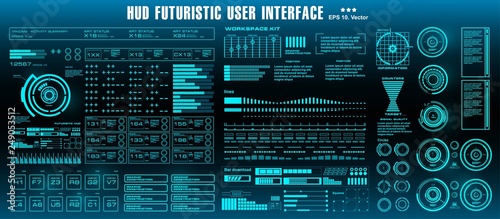 HUD futuristic green user interface, target. Dashboard display virtual reality technology screen