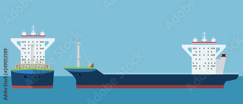 Empty Cargo Container ship with front and side view. Freight Transportation concept. Vector illustration.