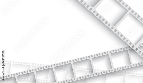 Abstract background with white film strip frame. Cinema festival poster or flyer template for your design. Movie time at the cinema concept. 3d isometric style. EPS 10 Vector illustration