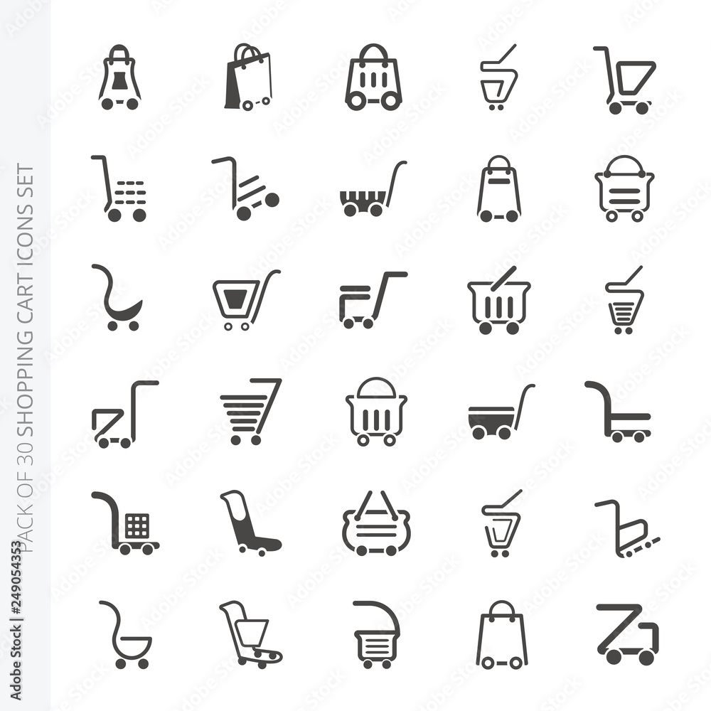 Shopping cart icons collection in trendy flat style isolated on white background. Set of 30 shopping cart vector icons for web site, graphic design and mobile apps. Shopping cart icons collection in trendy flat style isolated on white background. Set of 30 shopping cart vector icons for web site, graphic design and mobile apps.