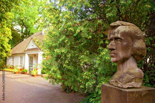 Frederic Chopin sandstone bust by Stanislaw Sikora at Chopin Museum in Zelazowa Wola, Mazovia, Poland. photo