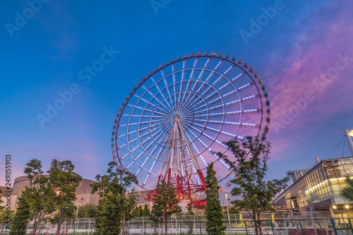 Wallpaper Mural Odaiba illuminated Palette Town Ferris wheel named Daikanransha visible from the central urban area of Tokyo in the summer night sky. Passengers can see the Tokyo Tower. Torontodigital.ca