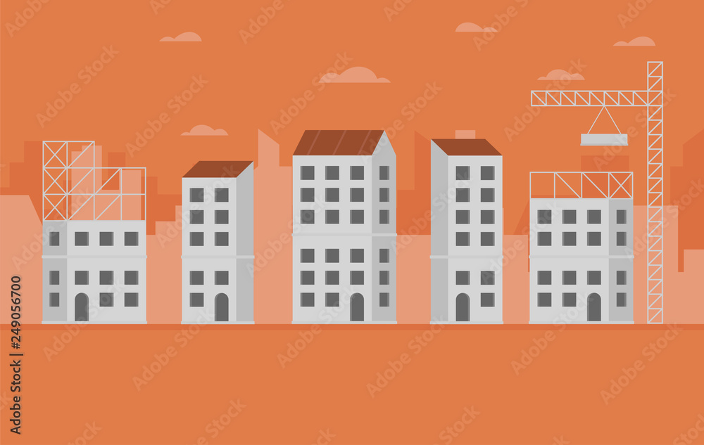 Concept of City Construction Buildings. Construction concept illustration with unfinished building