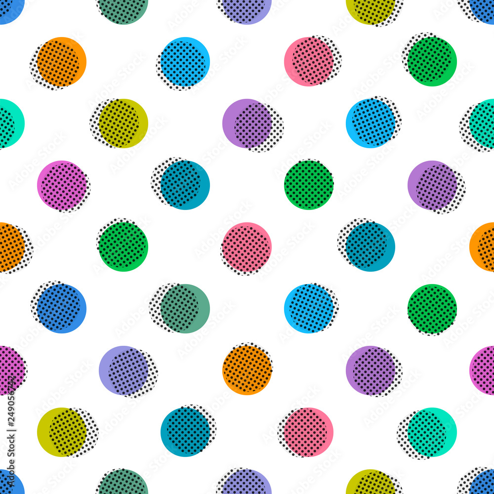 Seamless Pattern, Colorful Polka Dots, Vector Graphics