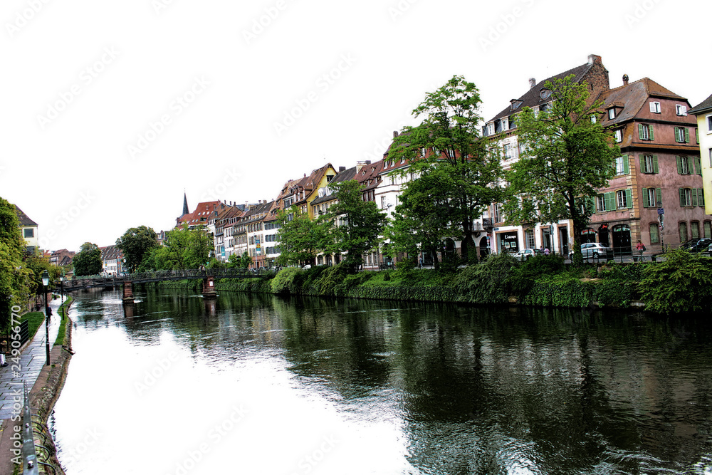 The river flows between the houses in Strasbourg