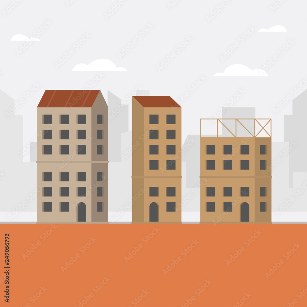 Construction concept illustration with unfinished building