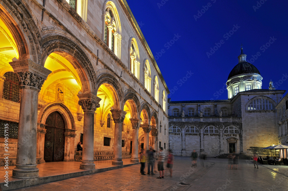 Rector's Palace and Cathedral at dusk, UNESCO World Heritage Site, Dubrovnik, Dalmatia, Croatia, Europe.