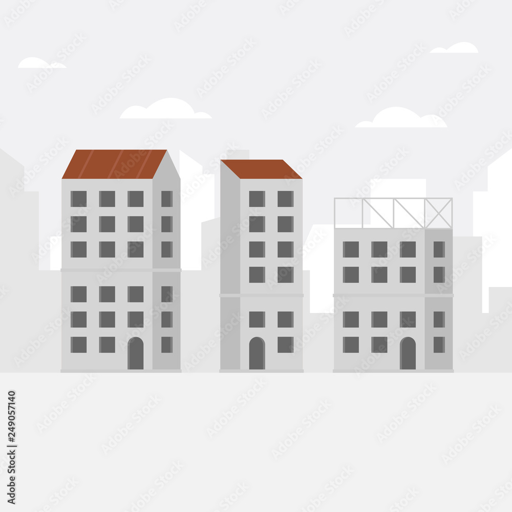 Construction background with unfinished building. Construction site illustration, building a house - Vector illustration