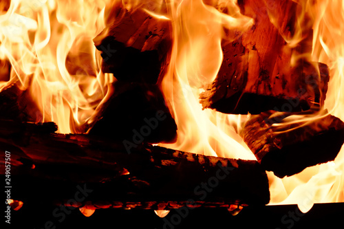 burning firewood, open fire, embers