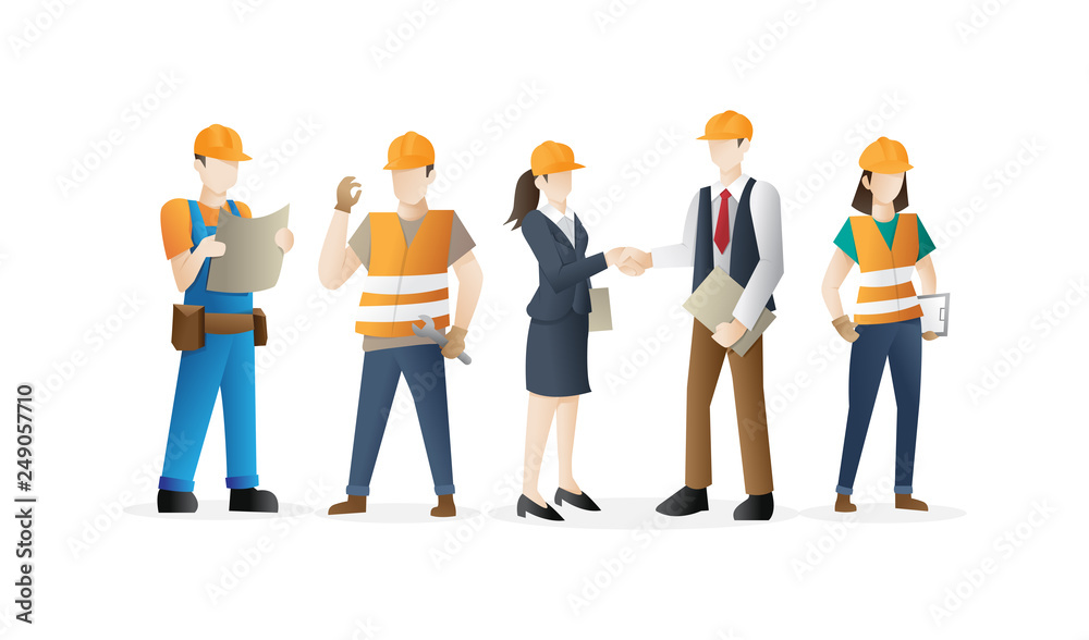 Construction worker team. Construction workers crew. Cool vector