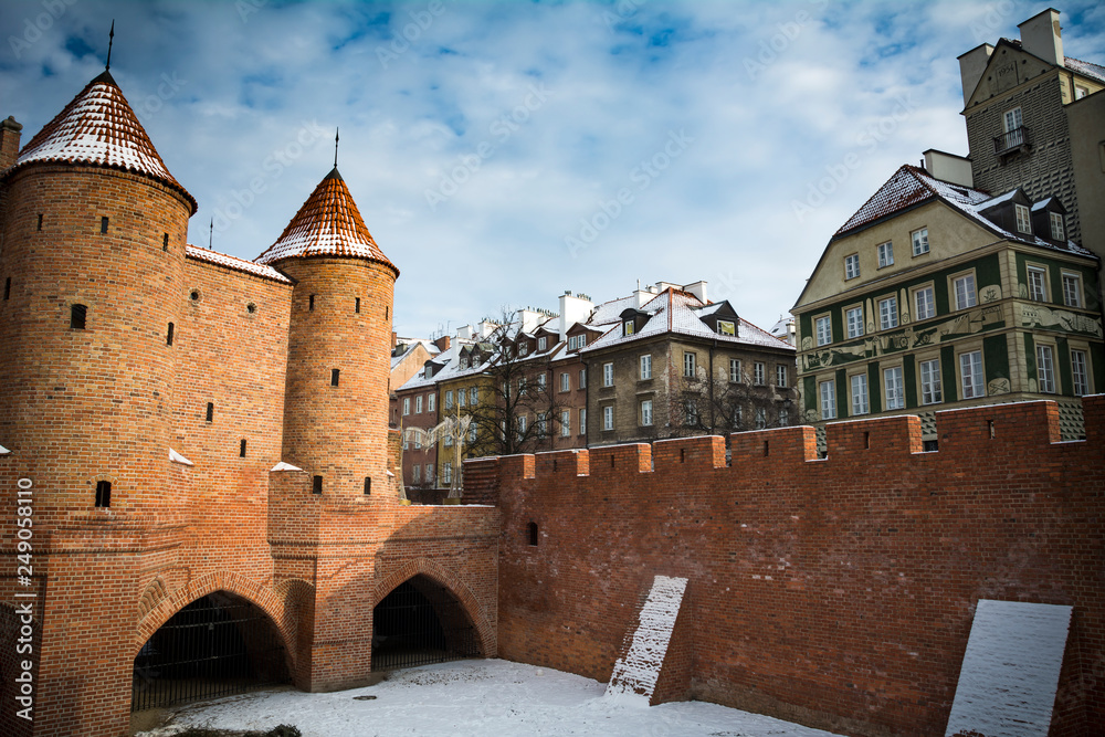 Warsaw city wall by Podwale Street in the Polish capital