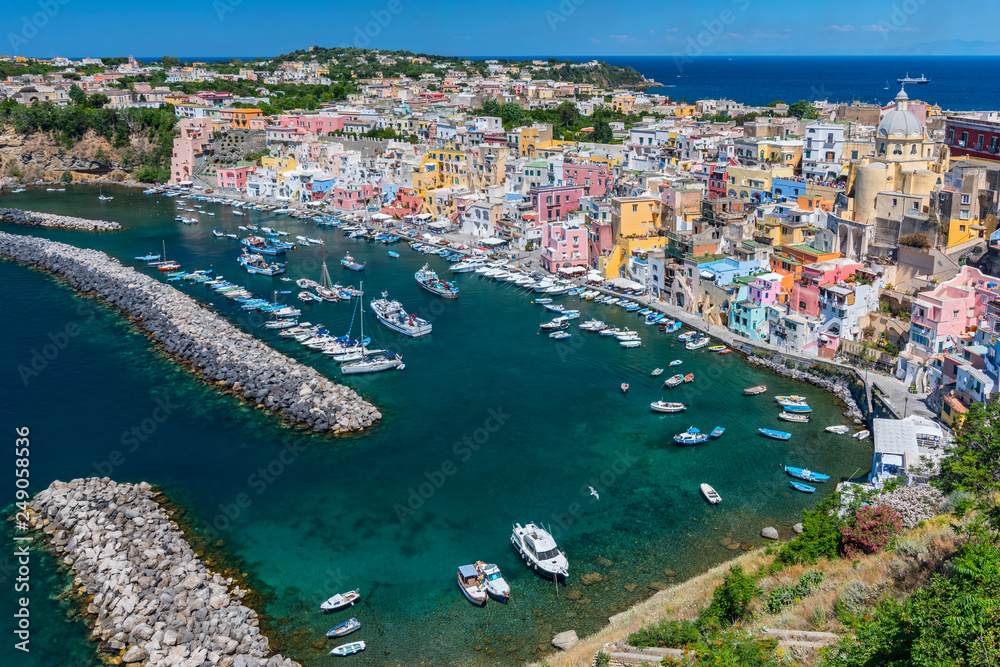 Marina della Corricella, fishermen's village on the island of Procida near Naples, Italy.