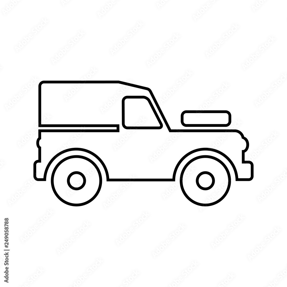 Icono plano lineal silueta vehículo todoterreno en color negro