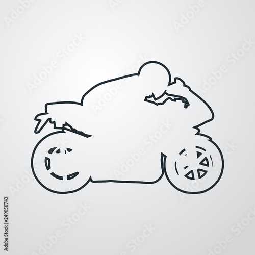  Icono plano lineal silueta motorista en fondo gris