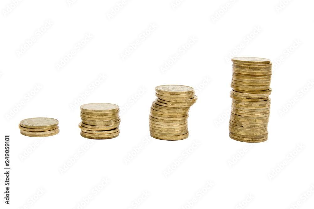 Golden coins arranged as a graph. Business idea