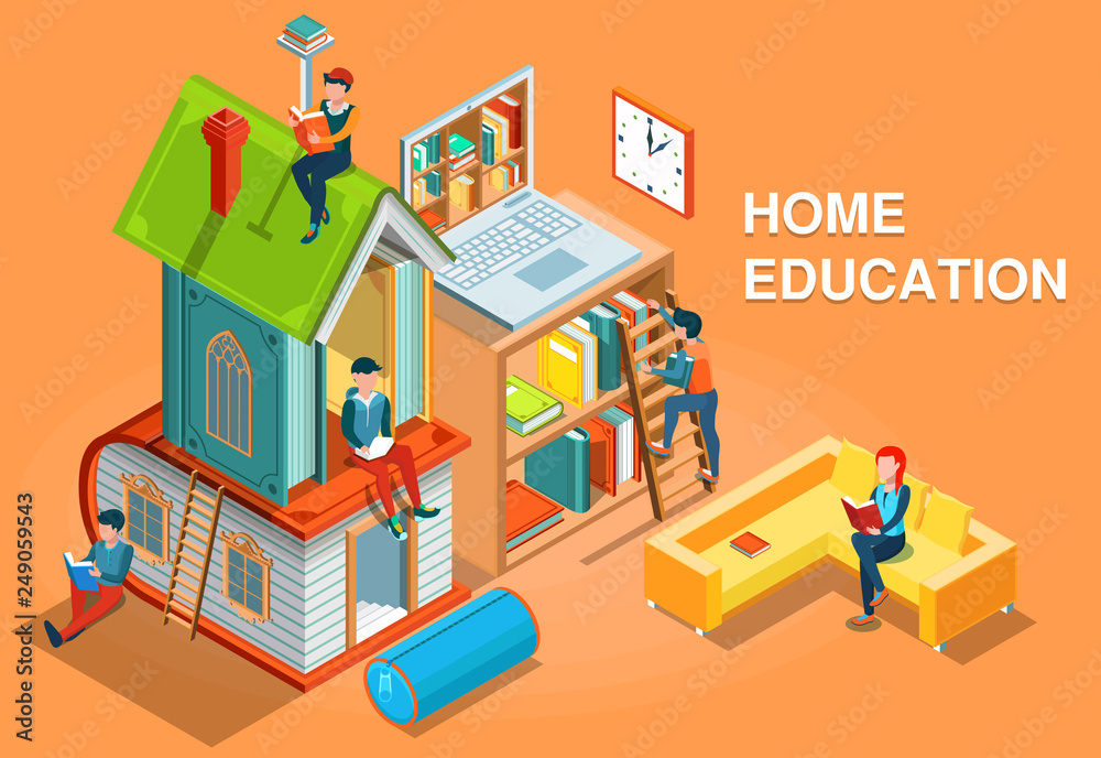 Home education isometric concept illustration
