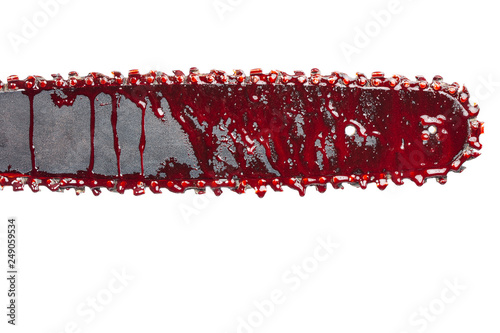 detail of chainsaw with blood photo