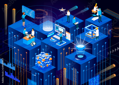 Concept of technology future. Financial report strategy, human science research.