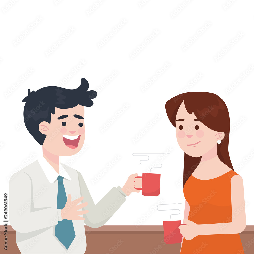 workers having hot coffee together - Vector workers having hot coffee together - Vector