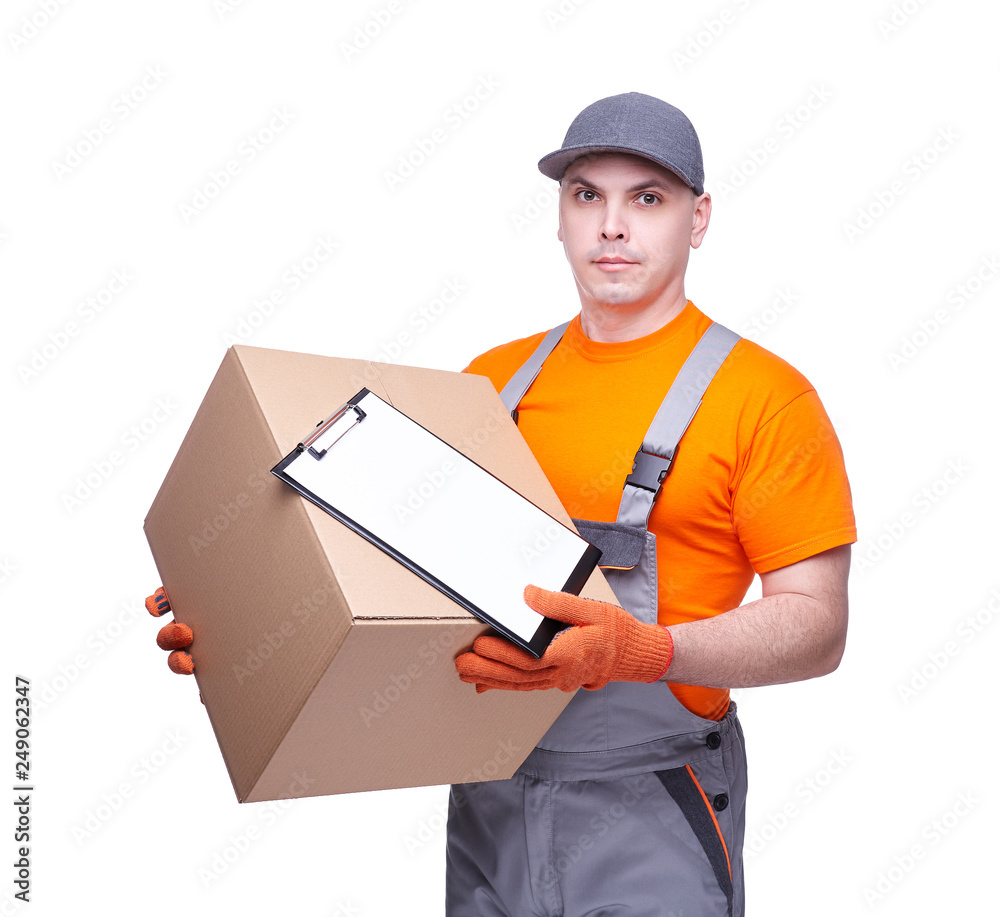 Courier deliver cargo isolated on white background Courier deliver cargo isolated on white background