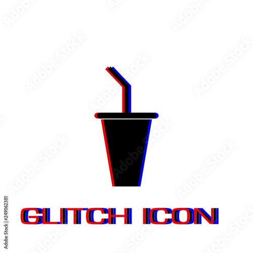 Paper cup with drinking straw icon flat.