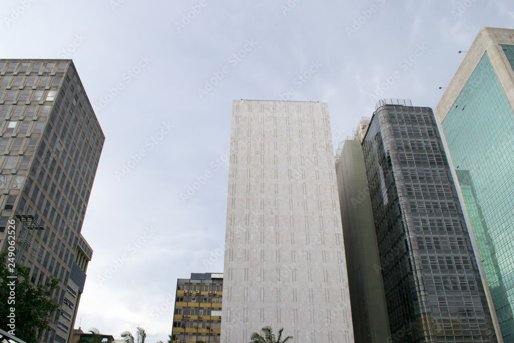 Looking up at the top of some nice modern buildings in Aveida Paulista in Sao Paulo, Brazil