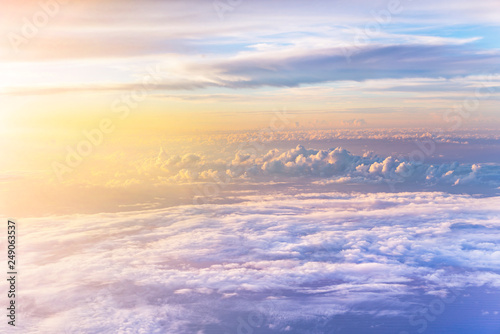 dramatic and spiritual cloudscape with dramatic clouds reflecting the rays of sunset light.