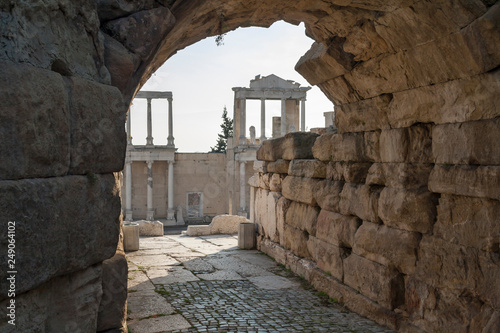 Ruins of Roman theatre of Philippopolis in city of Plovdiv, Bulgaria