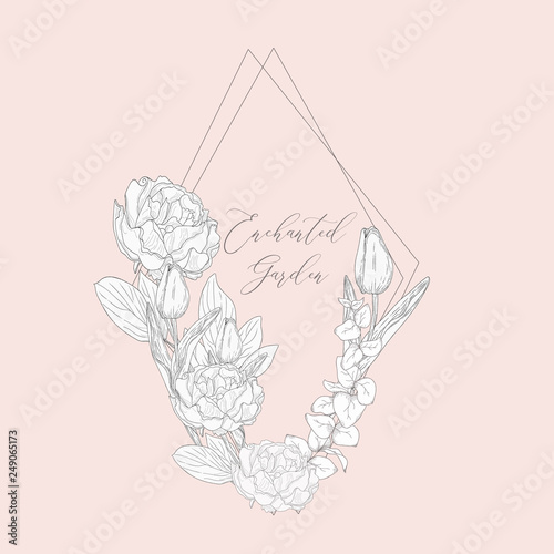 Vector Floristic Feminine Brand Logo Template Frame.