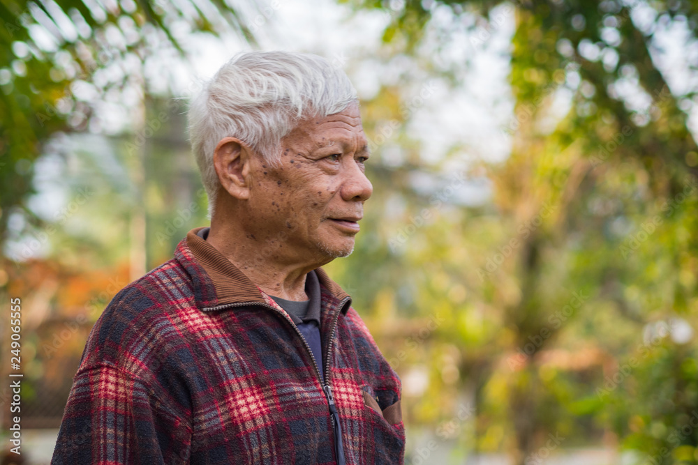 Portrait of elderly man standing in his garden. Portrait of elderly man standing in his garden.