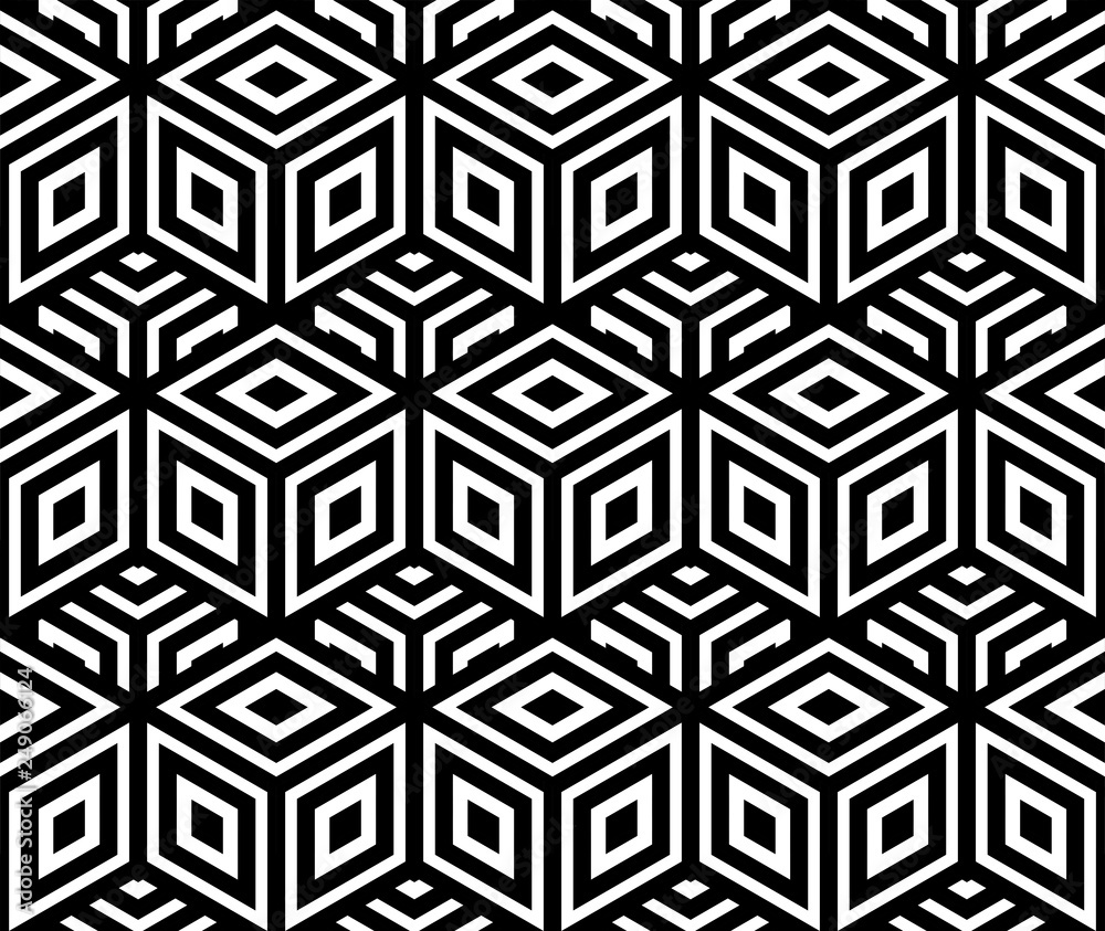 Abstract geometric hexagon cube pattern. A seamless vector background. Stylish graphic pattern. Black and white ornament Abstract geometric hexagon cube pattern. A seamless vector background. Stylish graphic pattern. Black and white ornament