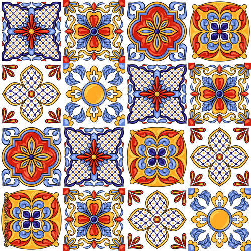 Mexican talavera ceramic tile pattern. Ethnic folk ornament.
