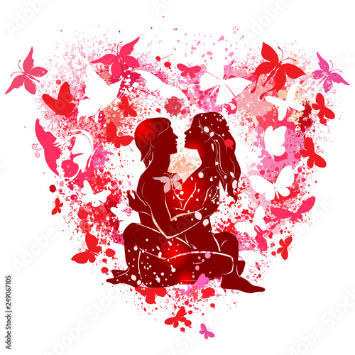 Couple on the on the background of the shape of a heart