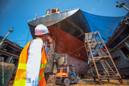 foreman controller, supervisor, surveyor, inspector under inspect to recondition, repairing, painting overhaul of the commercial ship, rudder and propeller to be dismantle in properly manual works