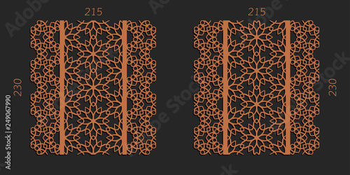 Laser cutting set. Woodcut vector trellis panels. Plywood lasercut floral design. Striped seamless patterns for printing, engraving, paper cut. Stencil lattice ornaments.