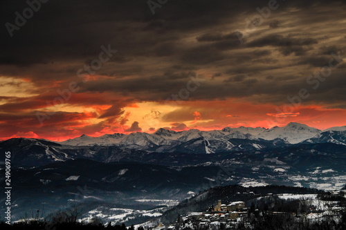 winter sunsets in the mountains